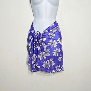 Baja Blue daisies on purplish blue background sheer swim sarong One Size